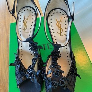 Yves St. Laurent -YSL- Black beaded evening heel. Brand New - size 10.5